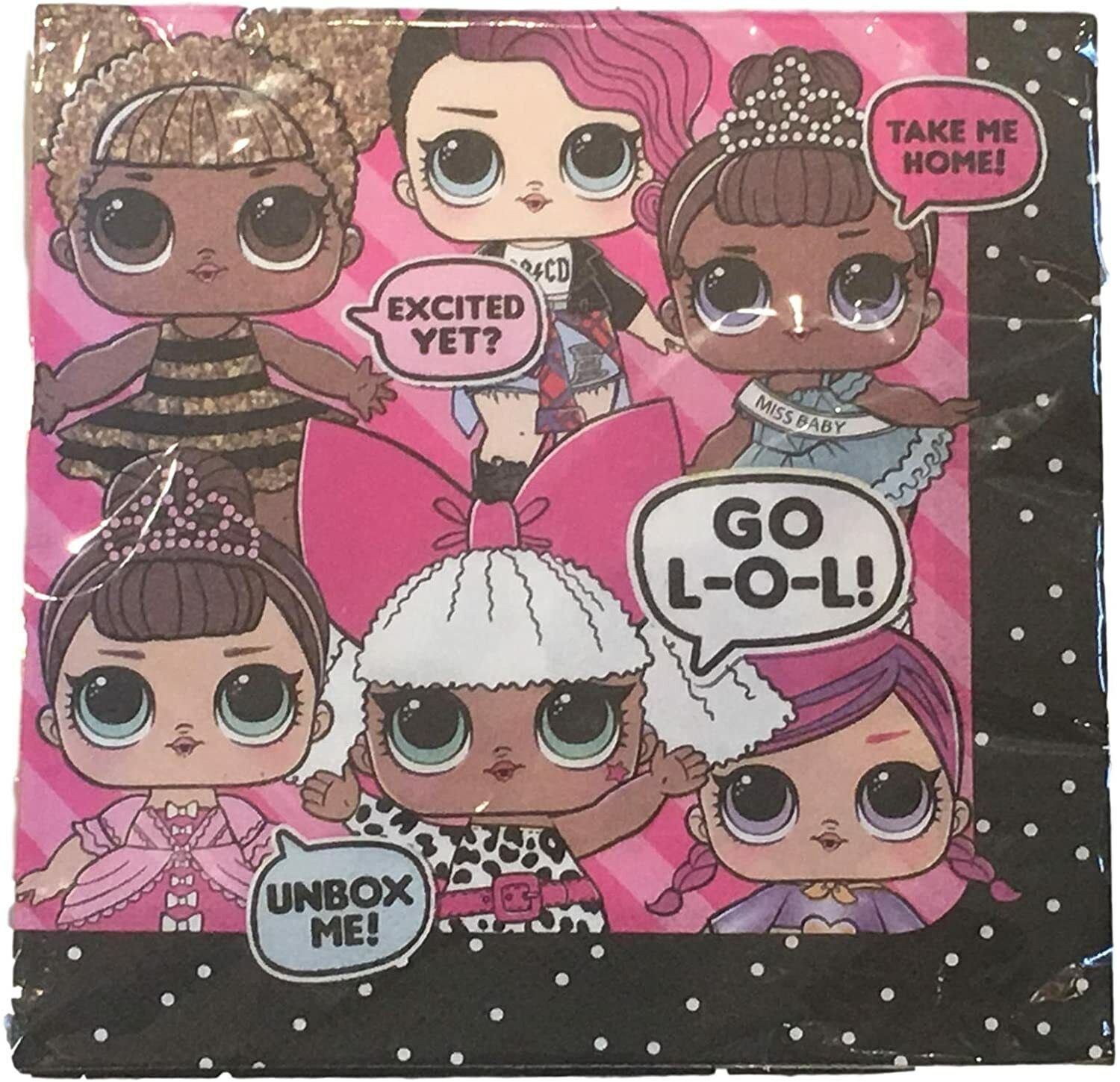 LOL Surprise Paper Luncheon Napkins, 6.5 in, 16 Count 2 Pack total 32 Napkins