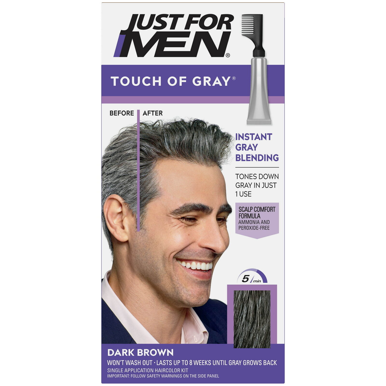 Just For Men Touch of Gray Hair Color, T-45 Dark Brown