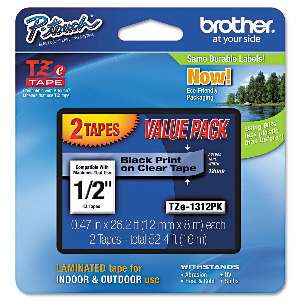 Brother P-Touch TZE1312PK Standard Adhesive Laminated Labeling Tapes, 1/2