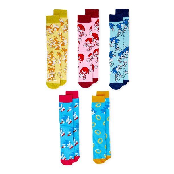 Sega Sonic the Hedgehog Men's Crew Socks, 6-Pack Assorted Colours Size 8-12