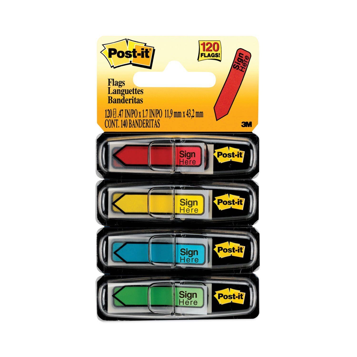 Post-it Arrow Message 0.5 Page Flags Per Dispensers Sign Here Asst Primary