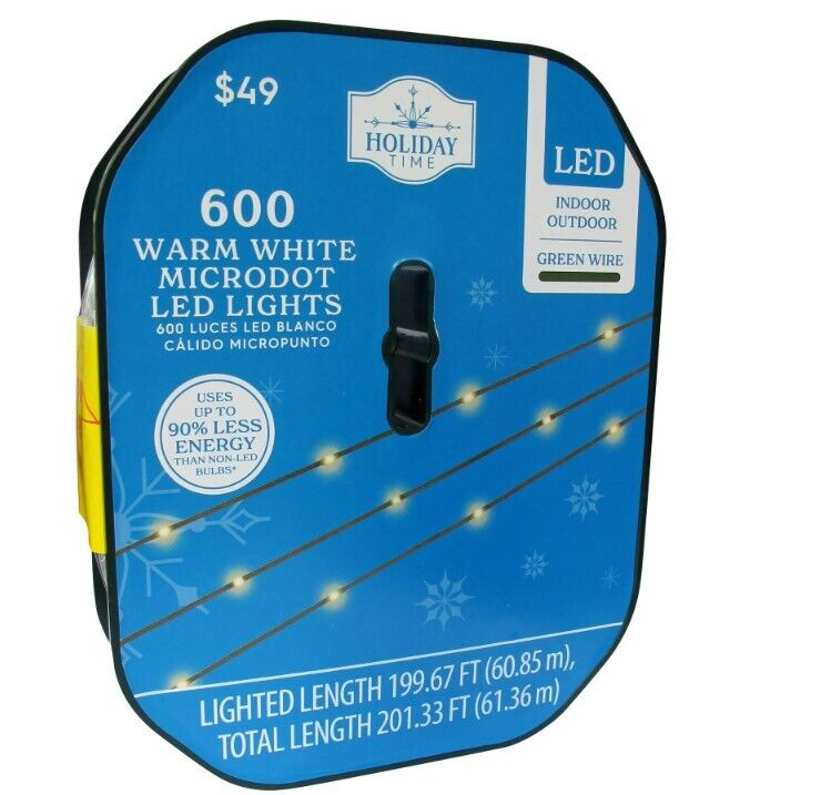 Holiday Time Warm White LED Microdot String Lights Holiday Lighting, 600 Count
