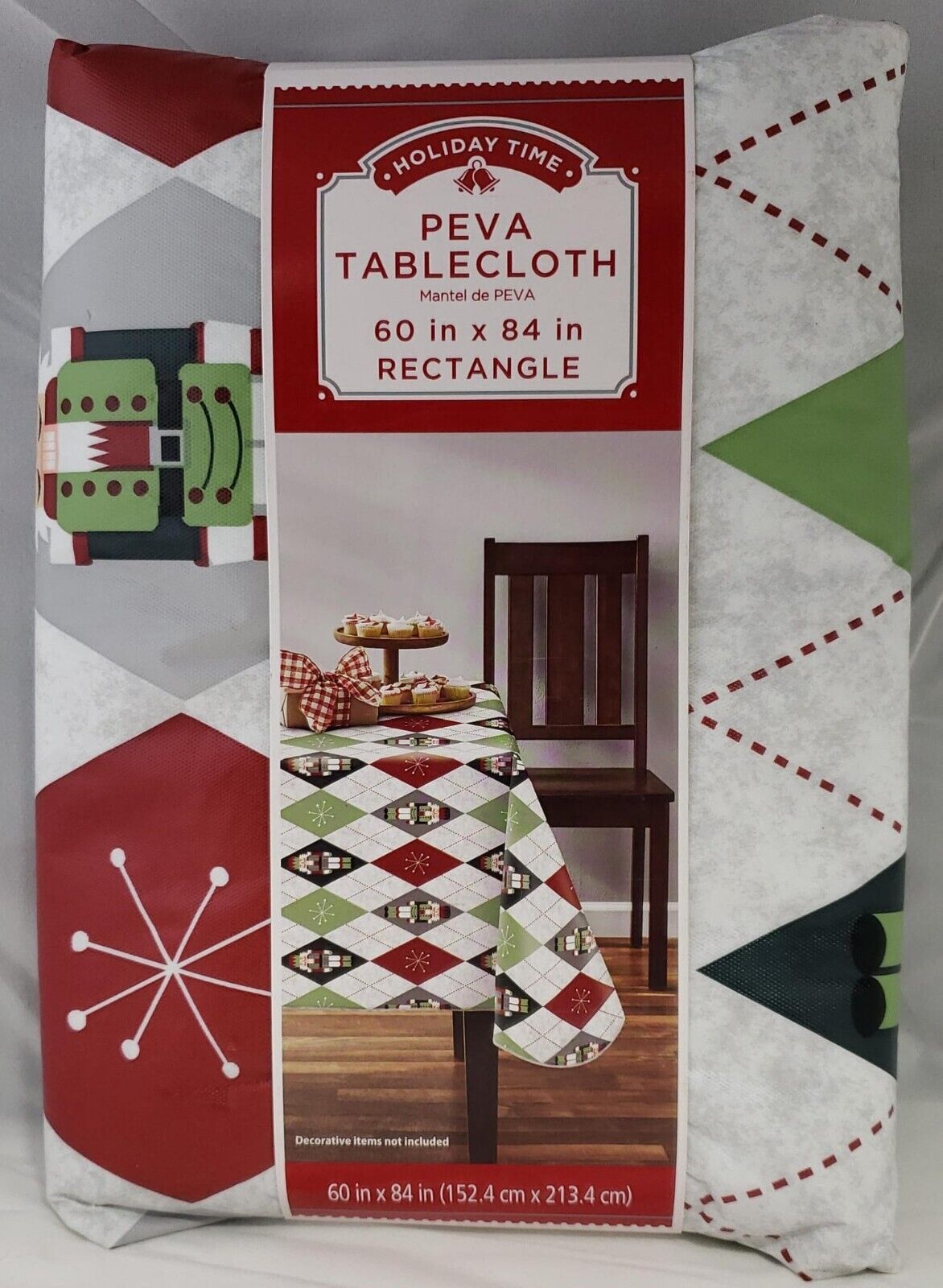 Holiday Time Nutcracker Argyle PEVA Vinyl Tablecloth Multicolor 60