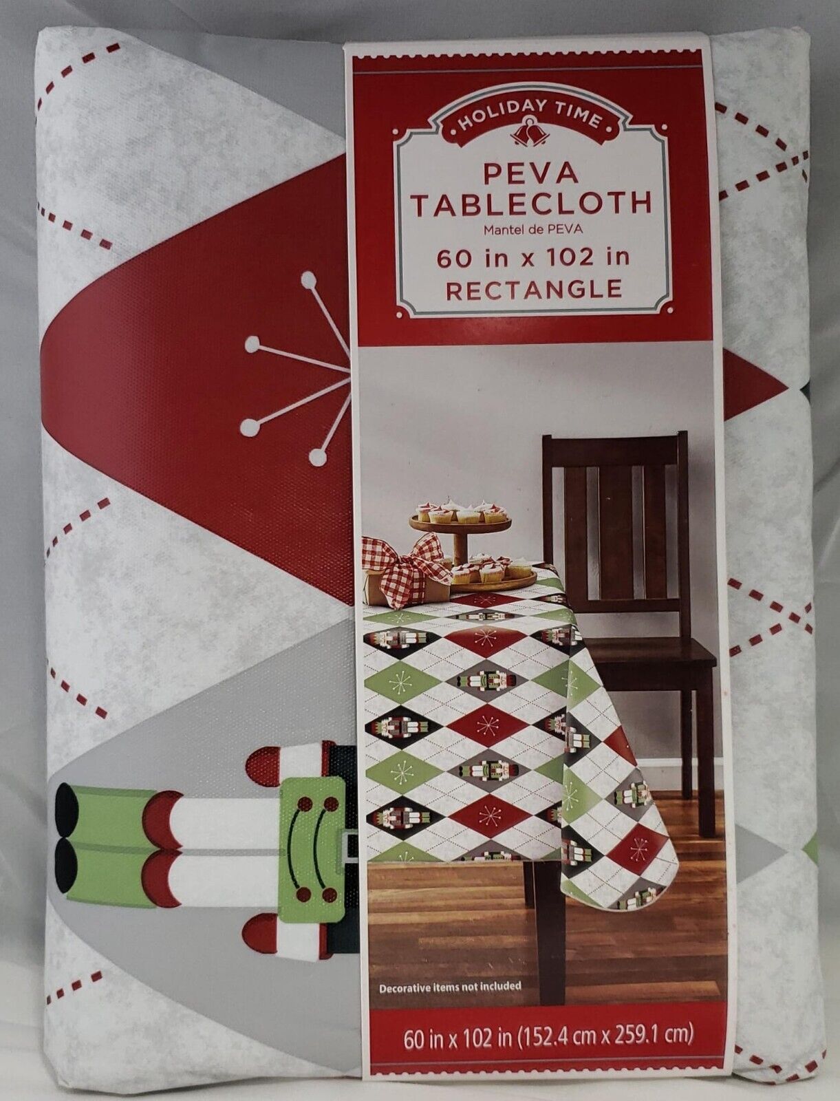 Holiday Time Nutcracker Argyle PEVA Vinyl Tablecloth Multicolor 60