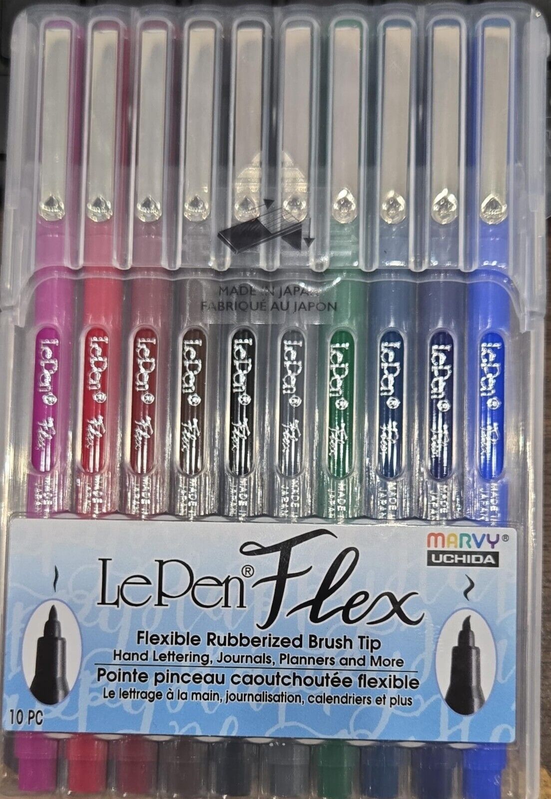 Marvy Uchida LePen Flex Marker, Brush Tip, Primary, 10 Colors