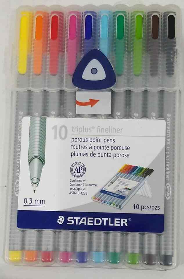 Staedtler 10 Triplus Fineliner Porous Point Pens 0.3mm (LOC PEG-G-9)