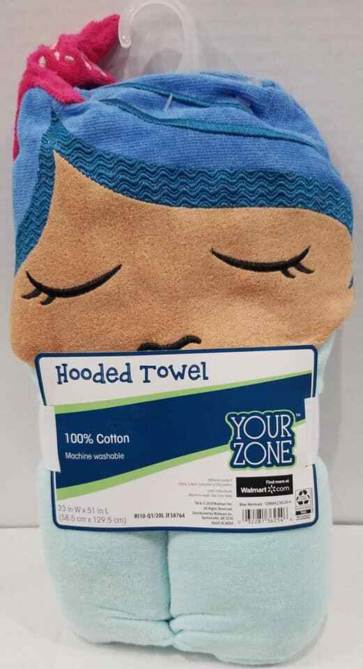 Mermaid Kids Bath and Beach Hooded Towel Wrap Cotton, Blue Your Zone (LOC TUB G4