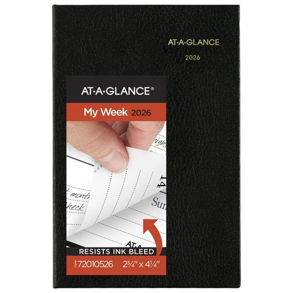 AT-A-GLANCE Fine Diary 2026, Weekly & Monthly, Pocket Size, Black (72-01-05)