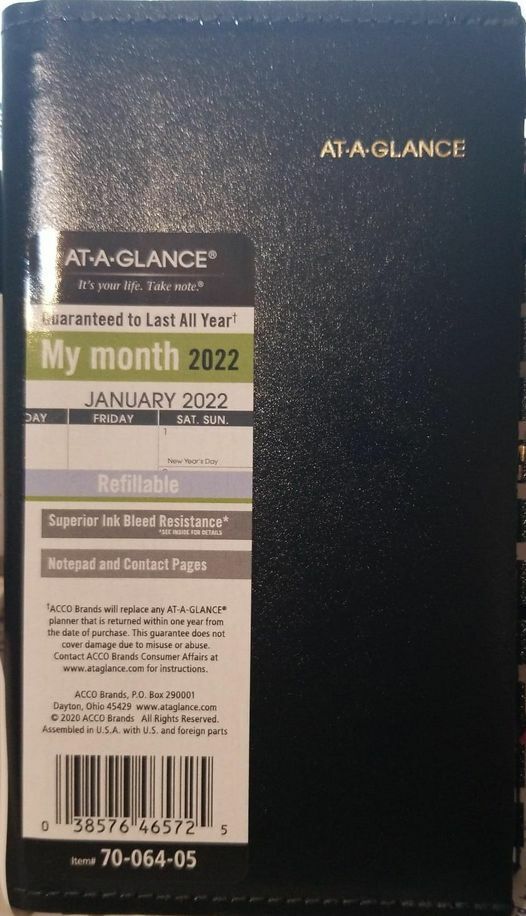 2022 Pocket Calendar by AT-A-GLANCE, Monthly Planner Black 7006405 (LOC BK-BD)