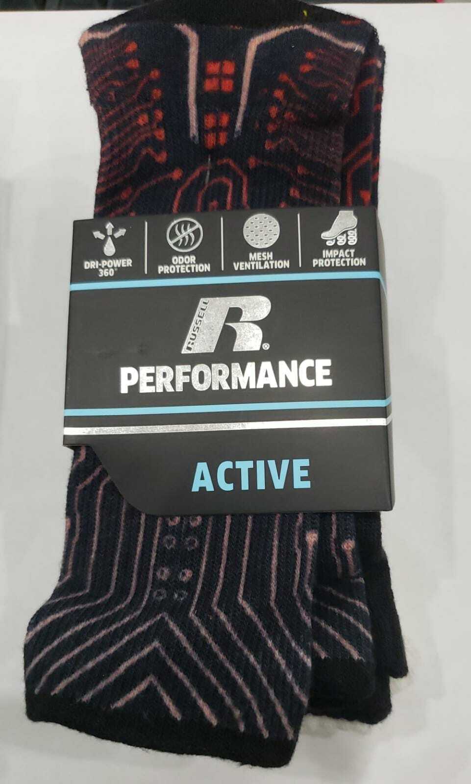 Russell Boys' Size L/G 360 Crew Socks, 3 Pack Color Red Assorted