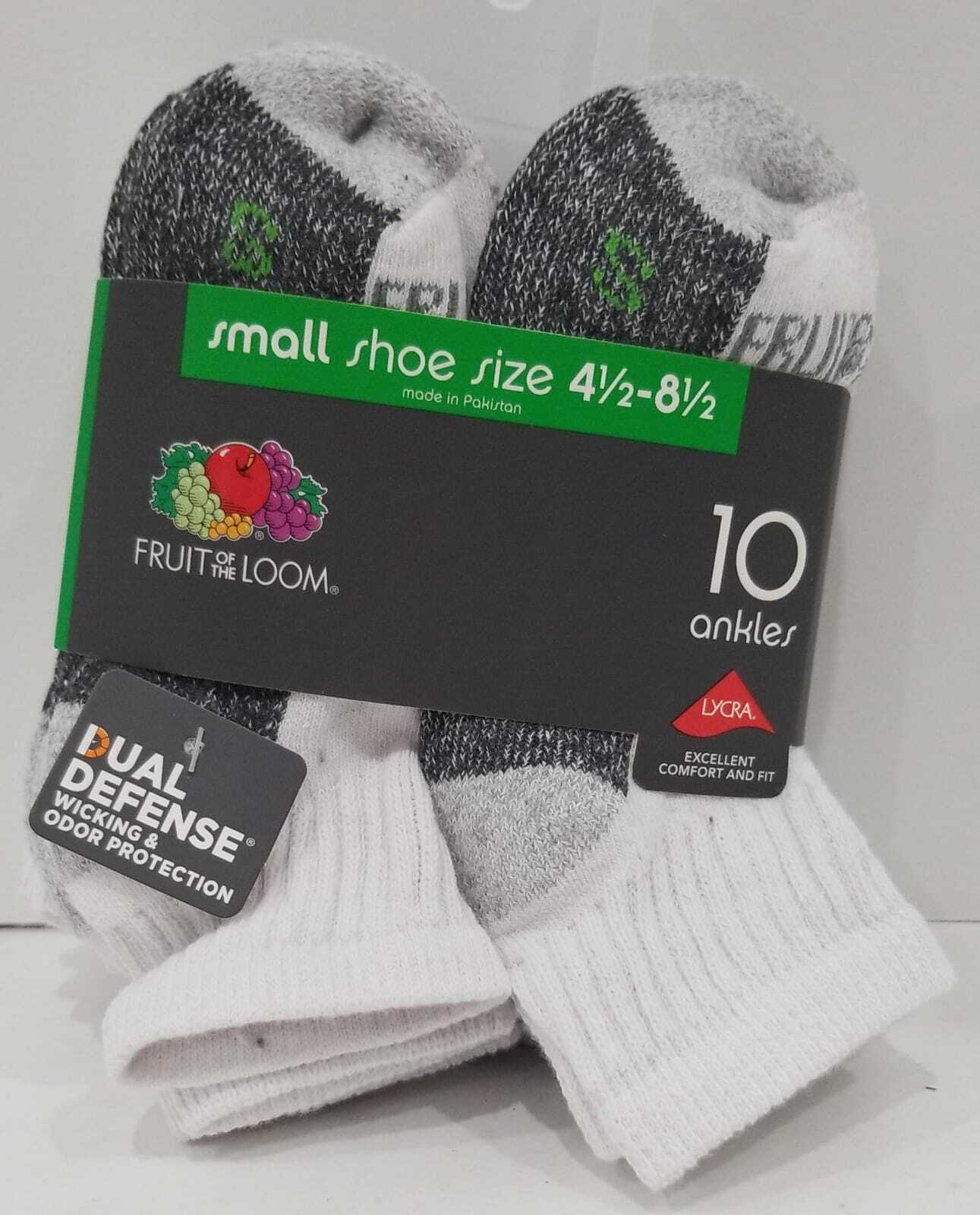 Fruit of the Loom Boys Durable Ankle Socks, 10 Pack, White Size 4.5-8.5
