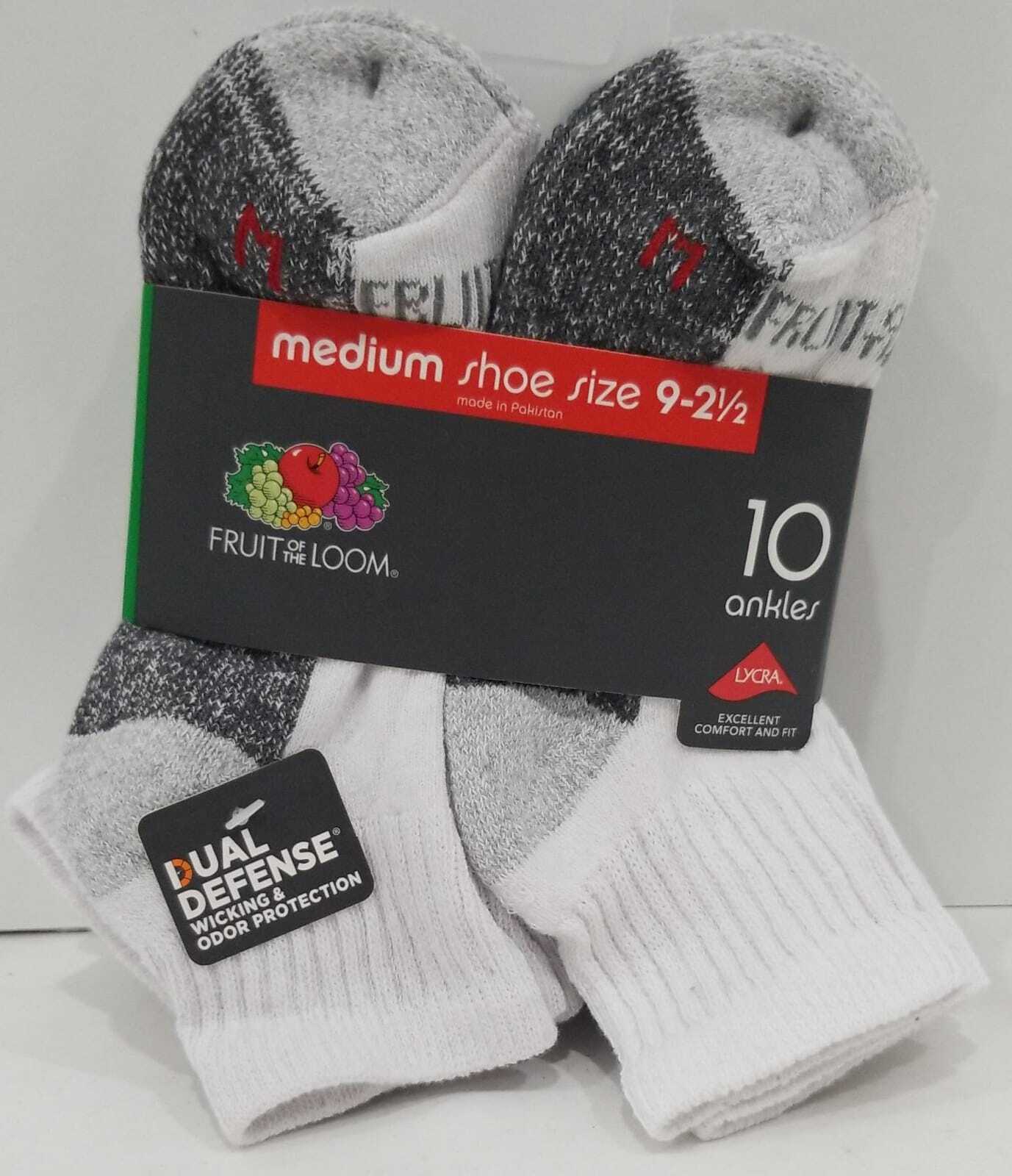 Fruit of the Loom Boys Durable Ankle Socks, 10 Pack, White Size 9-2.5
