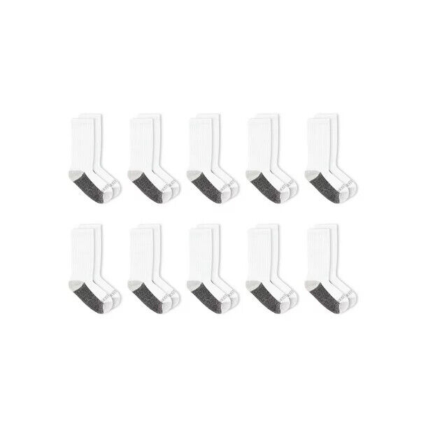 Fruit of the Loom Boys Durable Crew Socks, 10 Pack, White Size 9-2.5