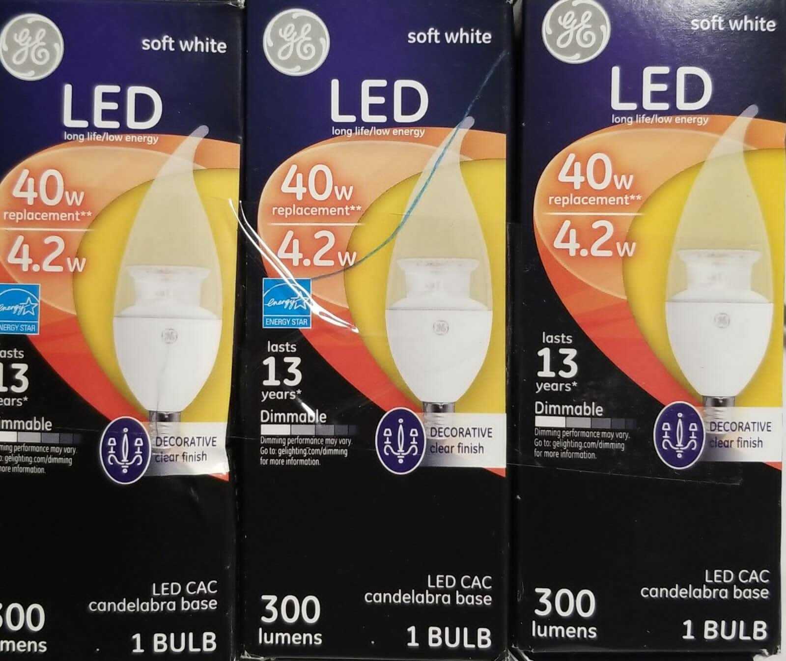 GE Soft White LED Long Life/Low Energy 40 W Decorative Clear Finish Lot Of 3
