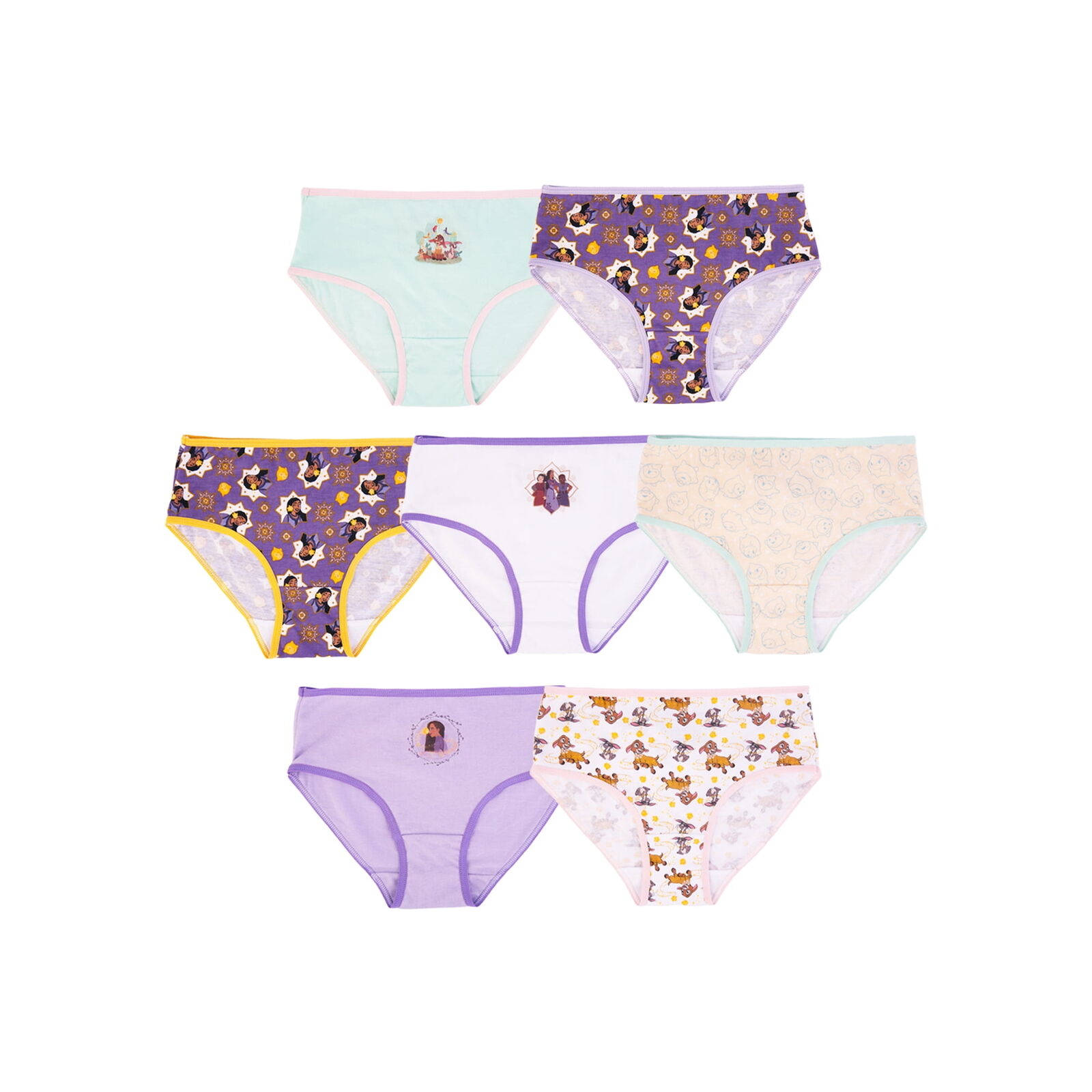Disney Wish Girls Character 100% Cotton Briefs Panties 7 Packs Multicolor Size 8