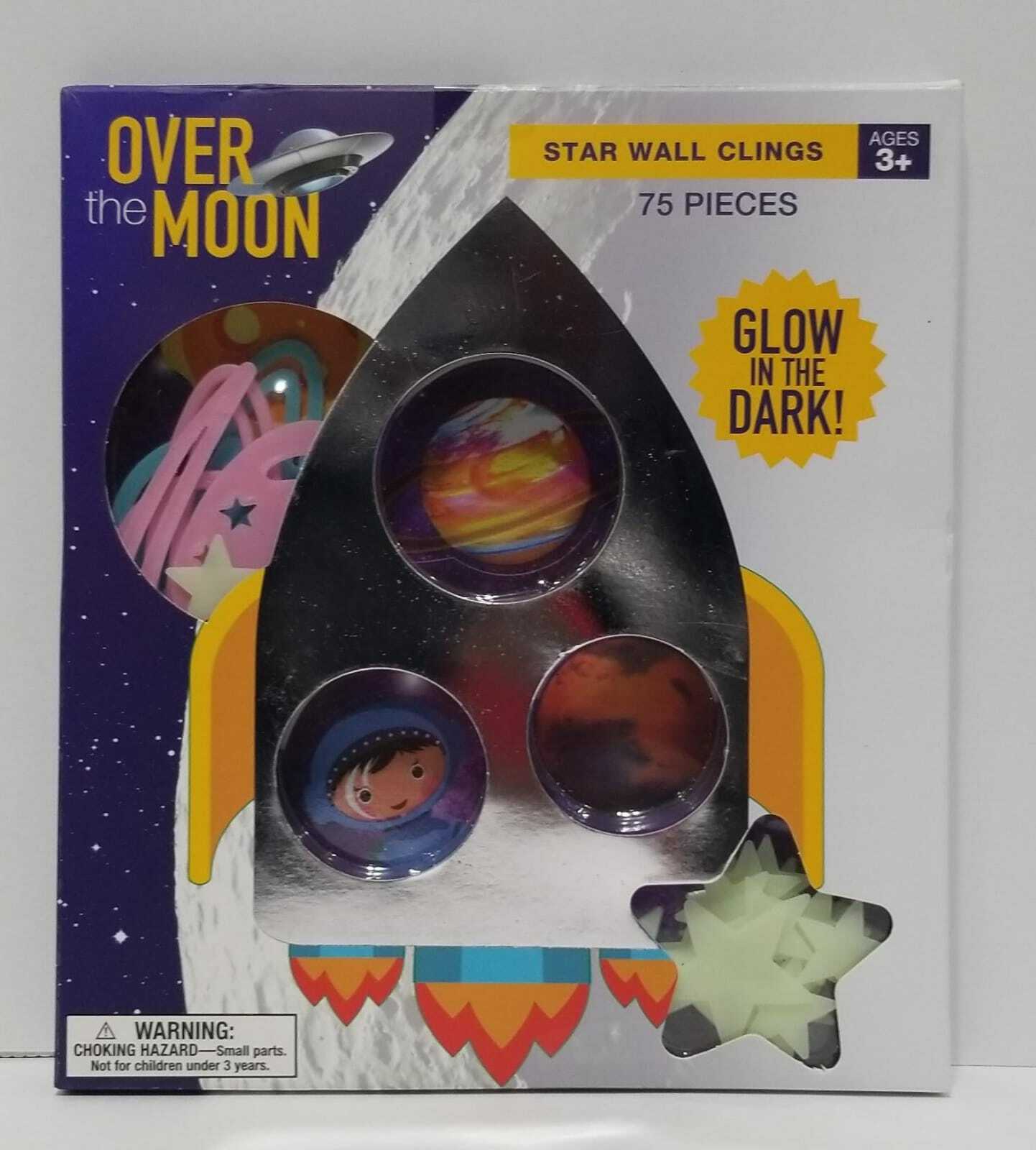 Over The Moon Star Wall Clings 75 Pieces 3+ Ages Glow In The Dark