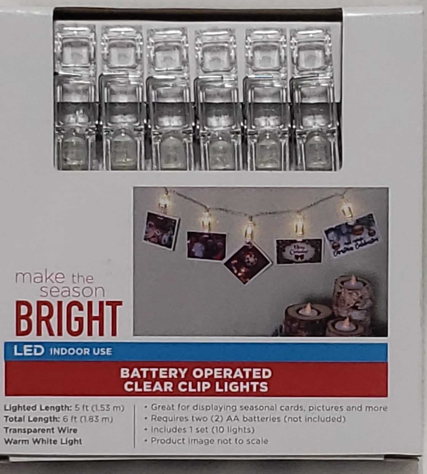 Make The Season Bright Battery Operated Clear Clip Light 10 Led Lights