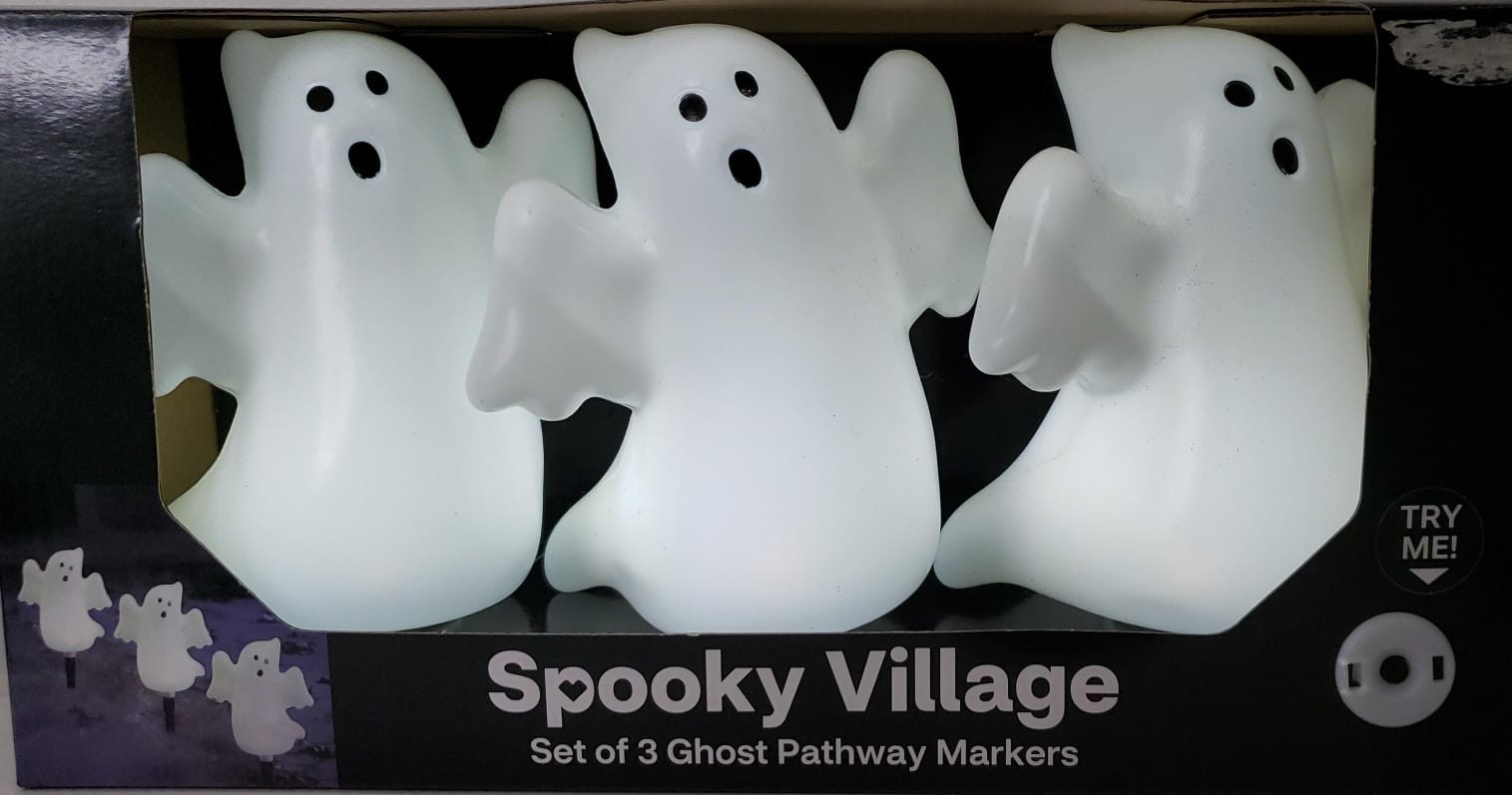 Set Of 3 Spooky Village Halloween Lights Up Ghost Pathway Markers 9 Inch