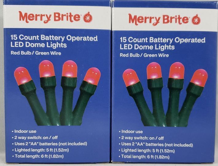 Merry Brite 15 Count Battery Operated LED Dome Lights Red Bulb 5ft 2 Pk