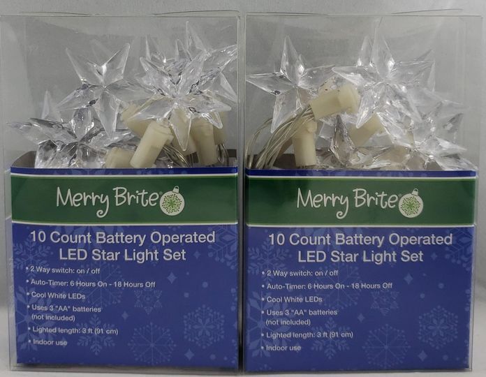 Merry Brite 10 Count Battery Operated LED Star Light Set 3 ft 2 Pk