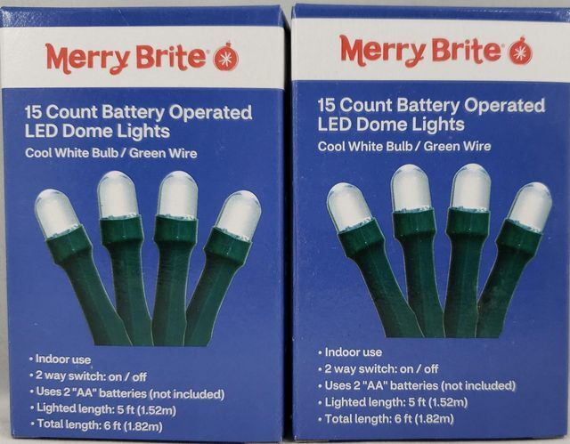 Merry Brite 15 Count Battery Operated LED Dome Lights Cool White 5ft 2 Pk