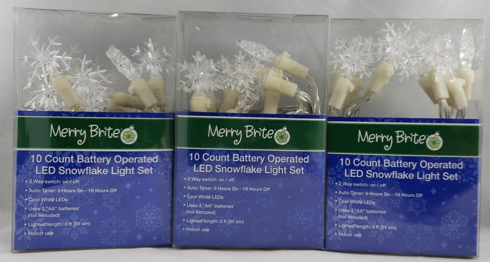 Merry Brite 10 Count Battery Operated LED Snowflake Light Set 3 ft 3 Pk