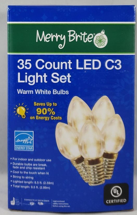 Merry Brite 35 Count LED C3 Light Set Warm White Bulbs (348621)