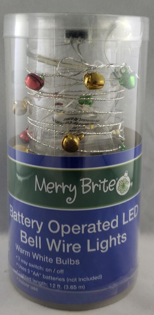 Merry Brite Battery Operated LED Bell Wire Lights Warm Wire Bulbs 12ft (348611)