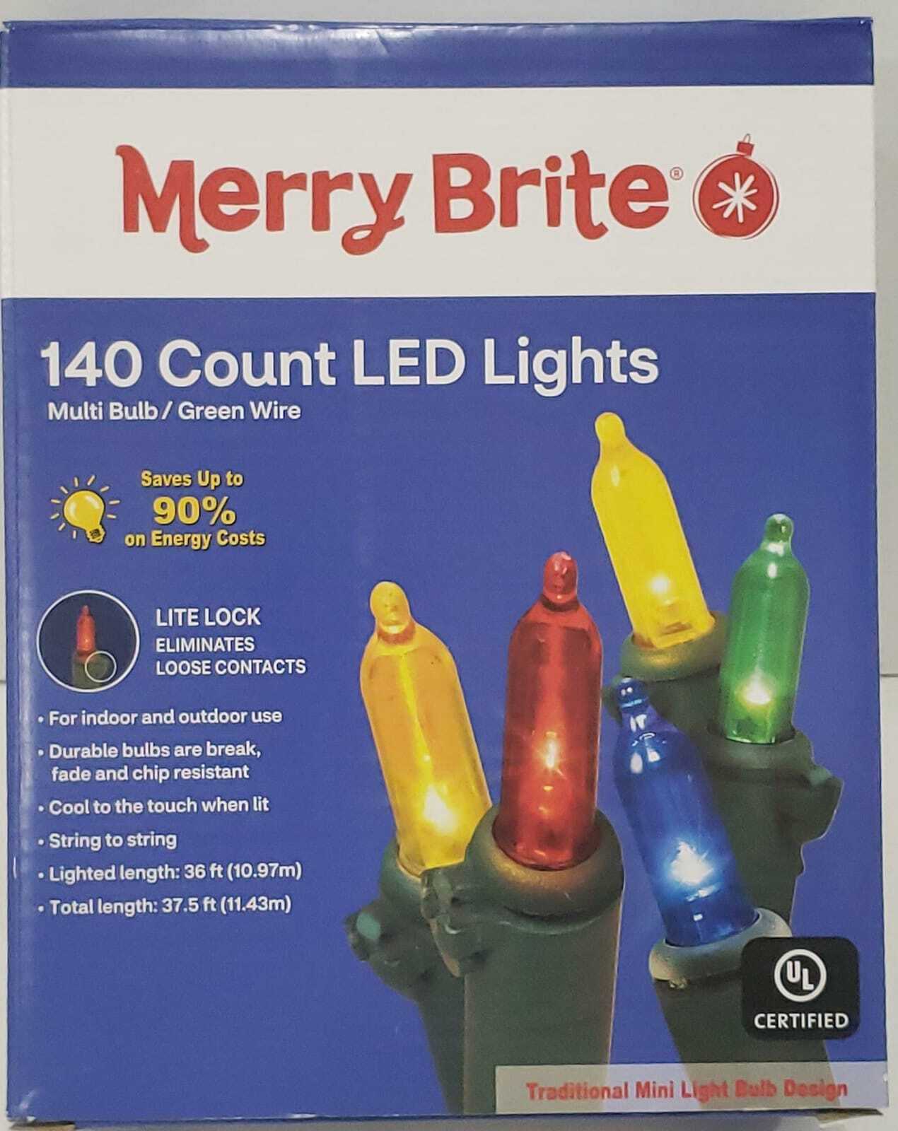 Merry Brite 140 Count LED Mini-Style Light Multi Bulb / Green Wire