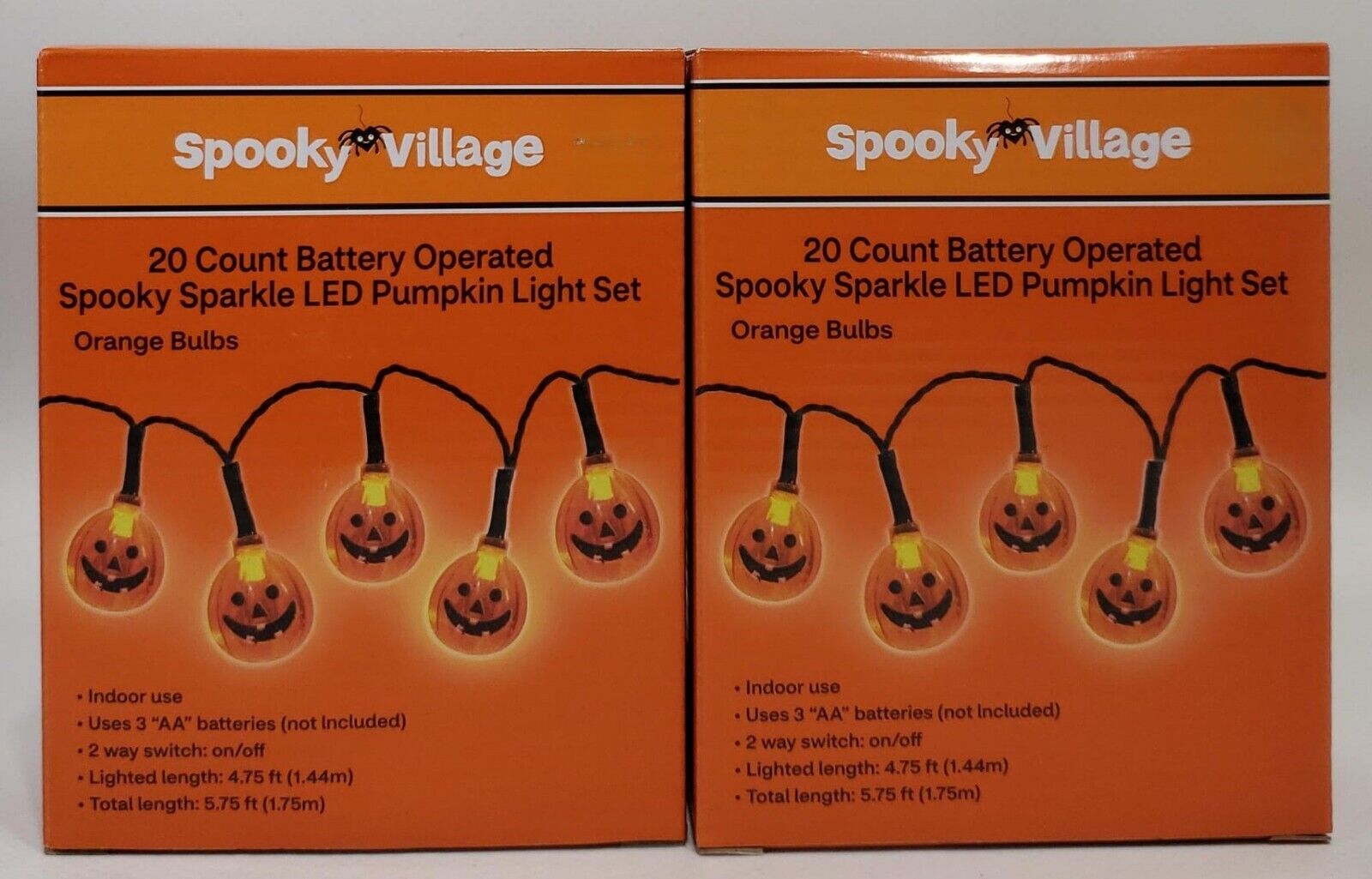 Lot Of 2 Spooky Village 20 Count Spooky Sparkle LED Pumpkin Light Set