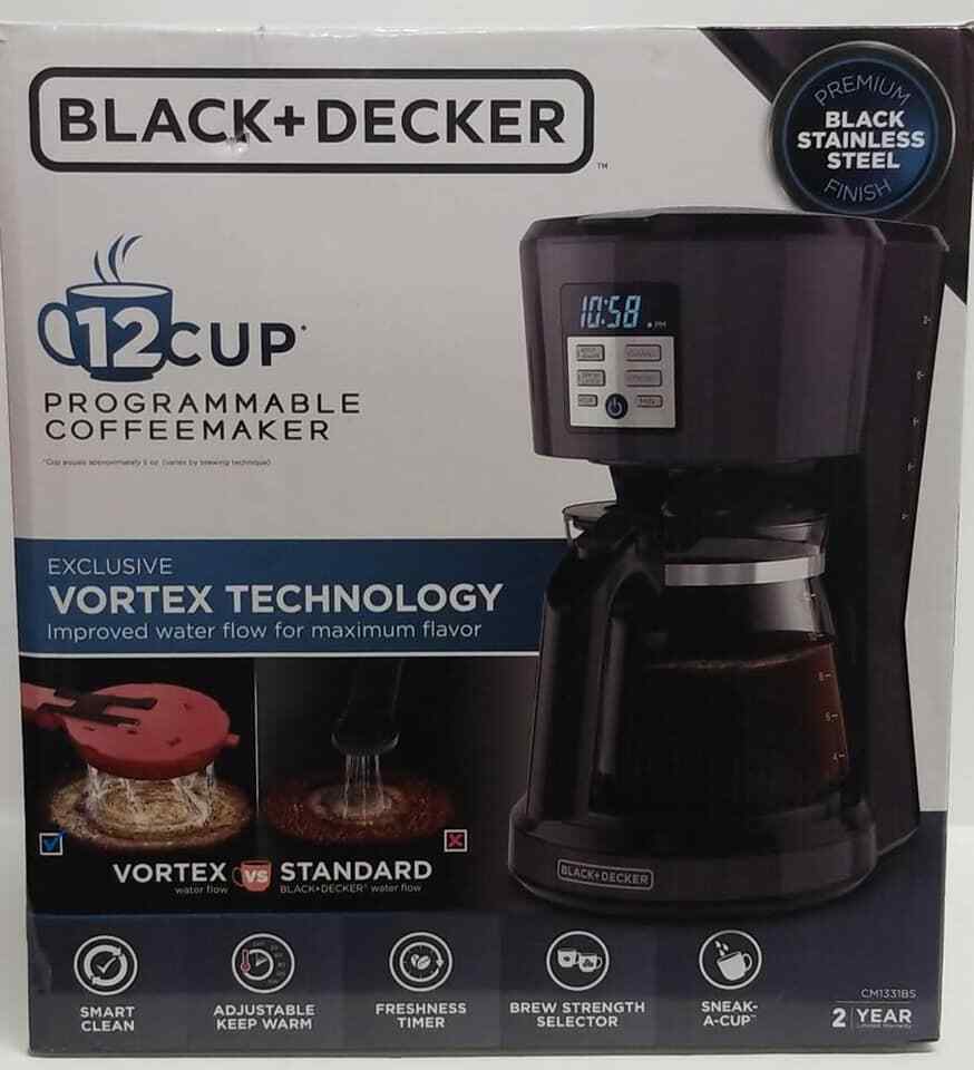 BLACK+DECKER 12-Cup Coffeemaker Programmable Exclusive Vortex Technology, Black