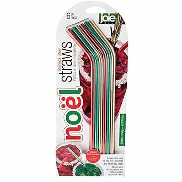 Joie Kitchen Gadgets Christmas Stainless Steel Straws Coloured, Plastic