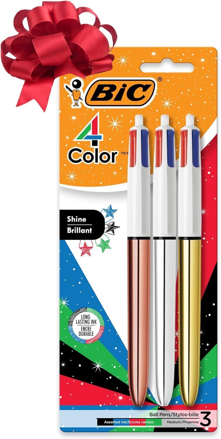 BIC 4-Color Shine Retractable Ball Pens, Versatile 1.0mm Medium Point,