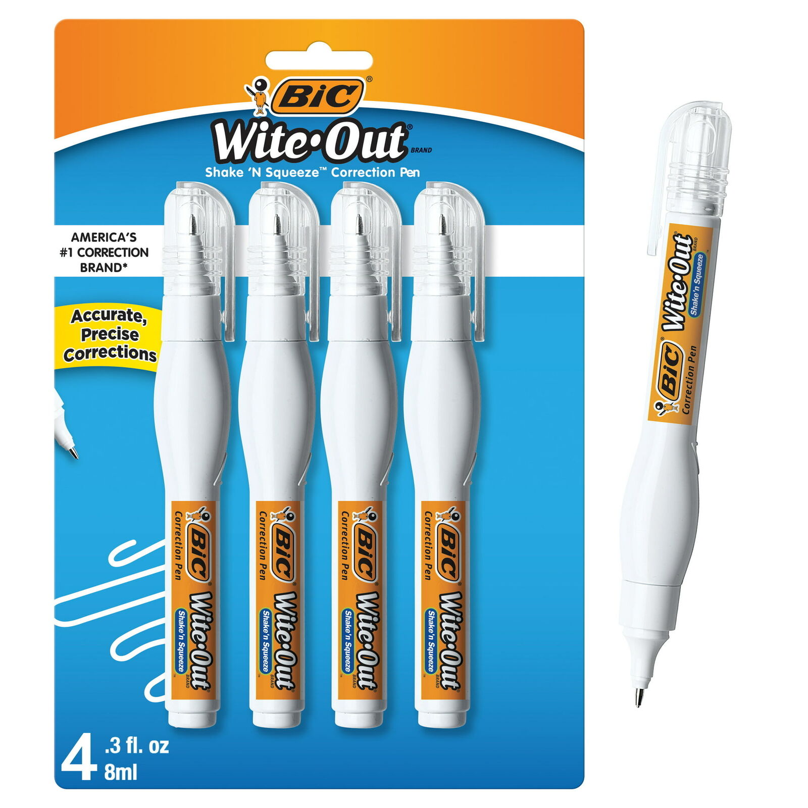 BICÂ® Wite-OutÂ® Brand Shake â€˜n Squeezeâ„¢ Correction Pen, White, 4 Pack