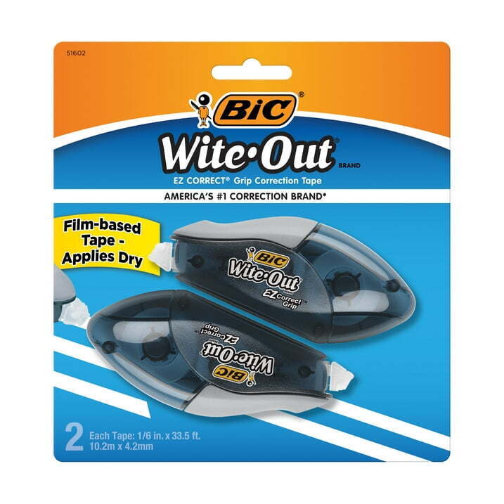 BIC Wite-Out Brand Correct Grip Correction Tape White 2-Pk for School Supplies