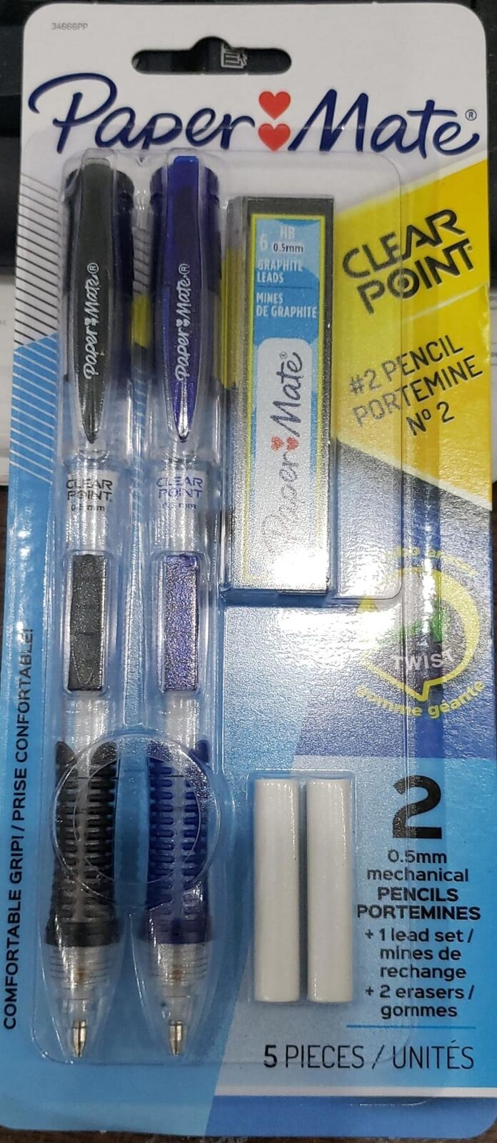 Paper Mate Clearpoint Mechanical Pencil Starter Set 0.5 mm 2 Pencils