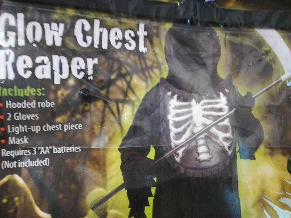 Halloween Boys Glow Chest Reaper Costume By Fun World Size M 8-10