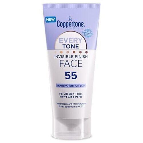 Coppertone Every Tone Invisible Finish Face Sunscreen Lotion SPF 55, Lightweight