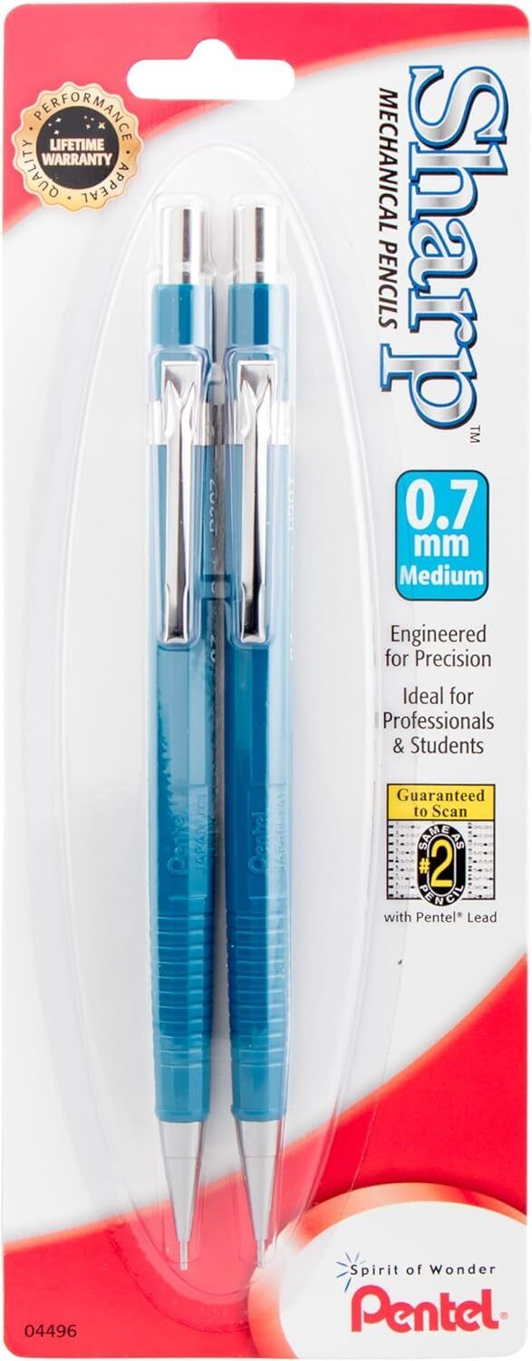 PentelÂ® Automatic Sharpâ„¢ Mechanical Pencils, 0.7 mm, Blue, Pack Of 2