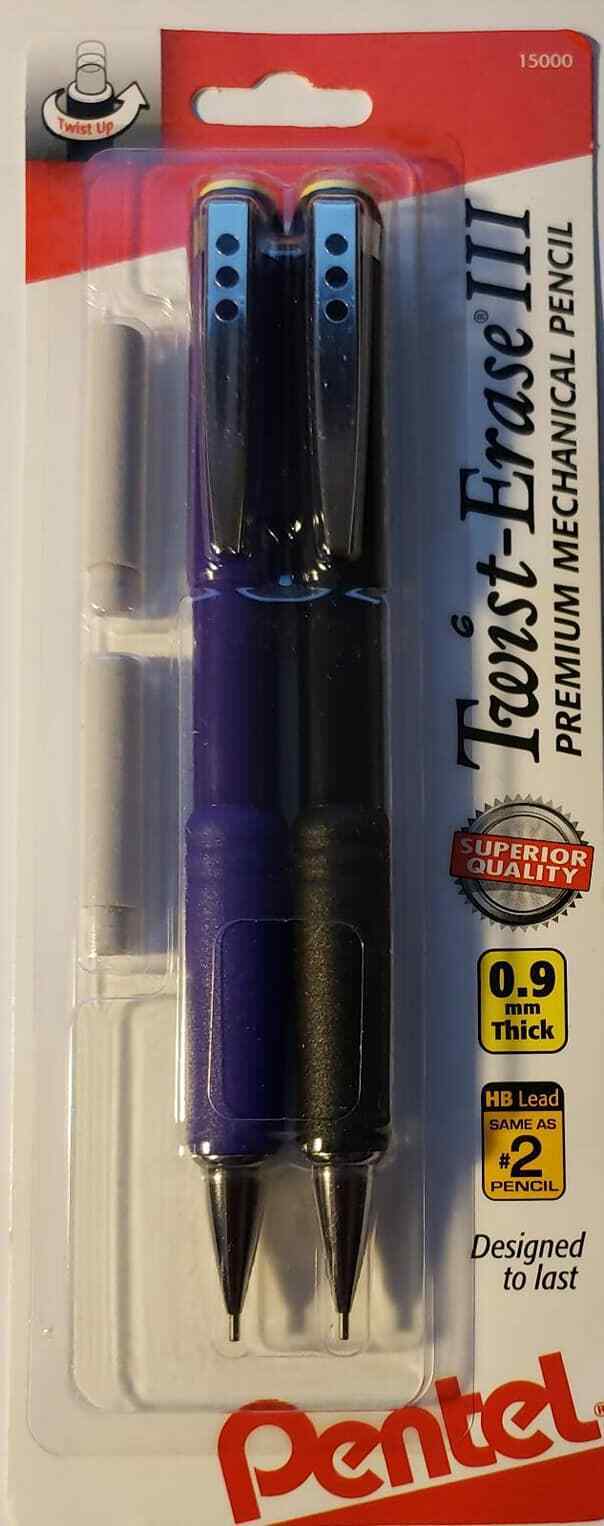 Pentel Twist-Erase III Automatic Pencil with 2 Eraser Refills, 0.9mm, Assorted