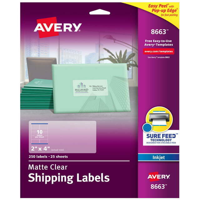 Avery Matte Clear Shipping Labels, Sure Feed Technology, Inkjet, 2
