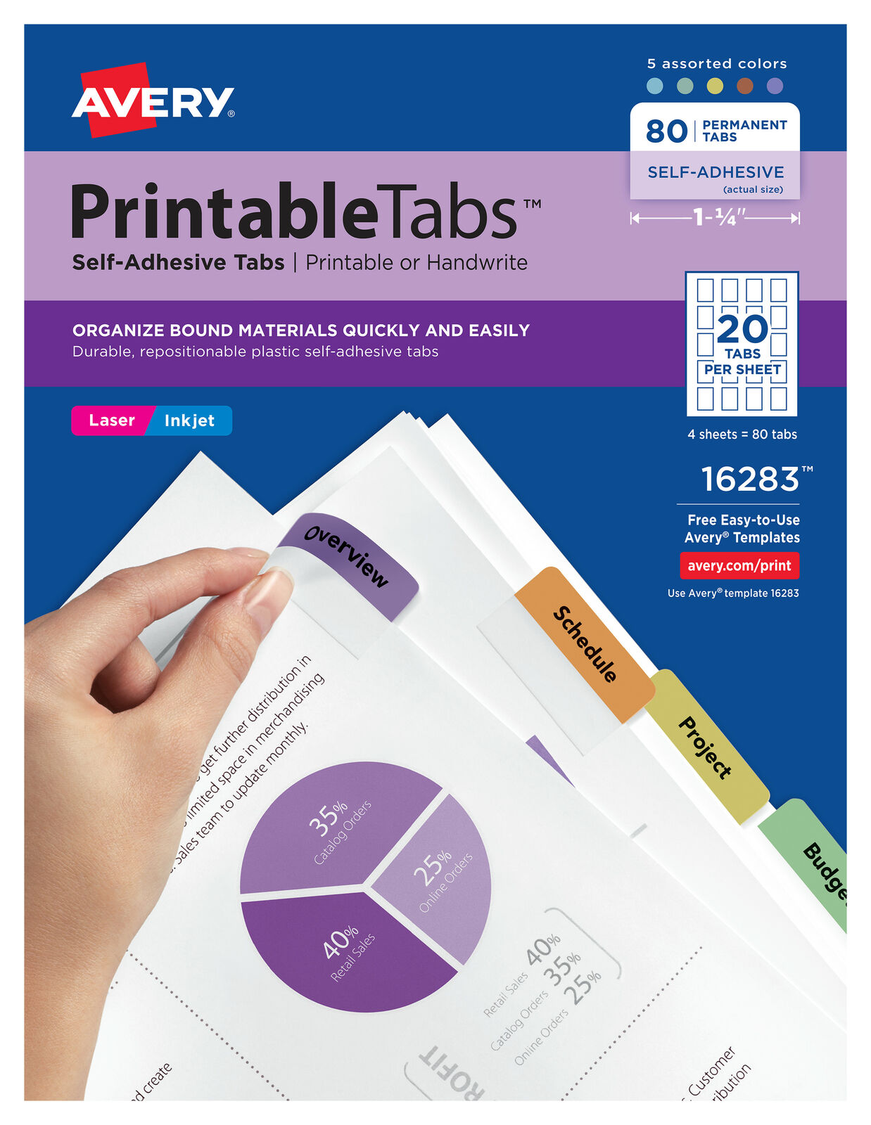 Avery Printable Repositionable Tabs, 1-3/4