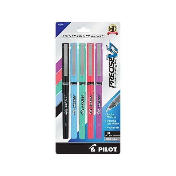 Pilot Precise V7 Harmony Rollerball Pens Fine Point 0.7mm Assorted Ink 5/Pack