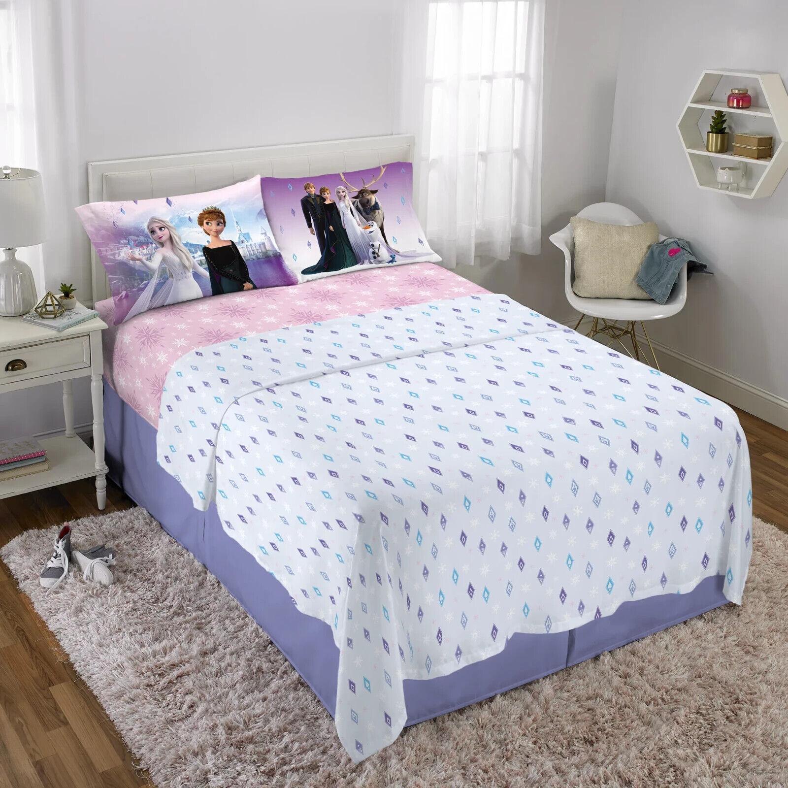 Disney Frozen Kids Full Sheet Set, Purple and Pink