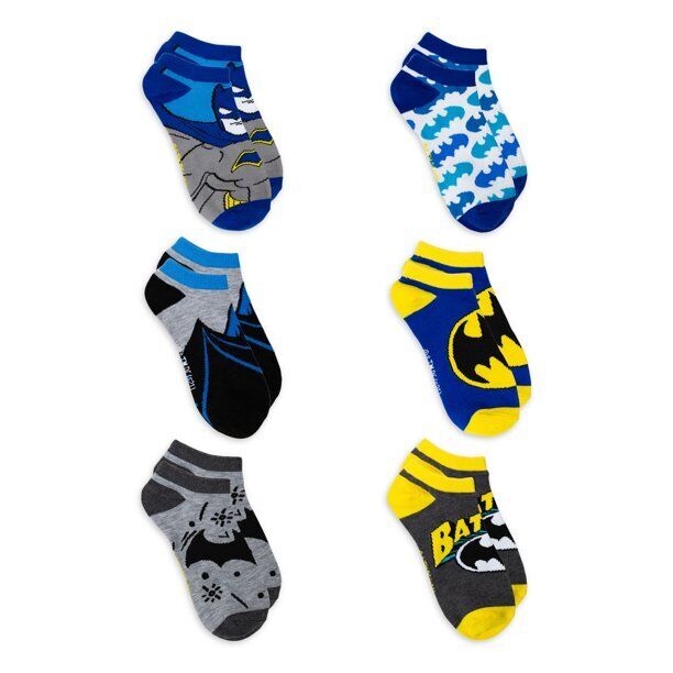 Batman Boys No Show Socks, 6-Pack Assorted Size L/G(3-9)