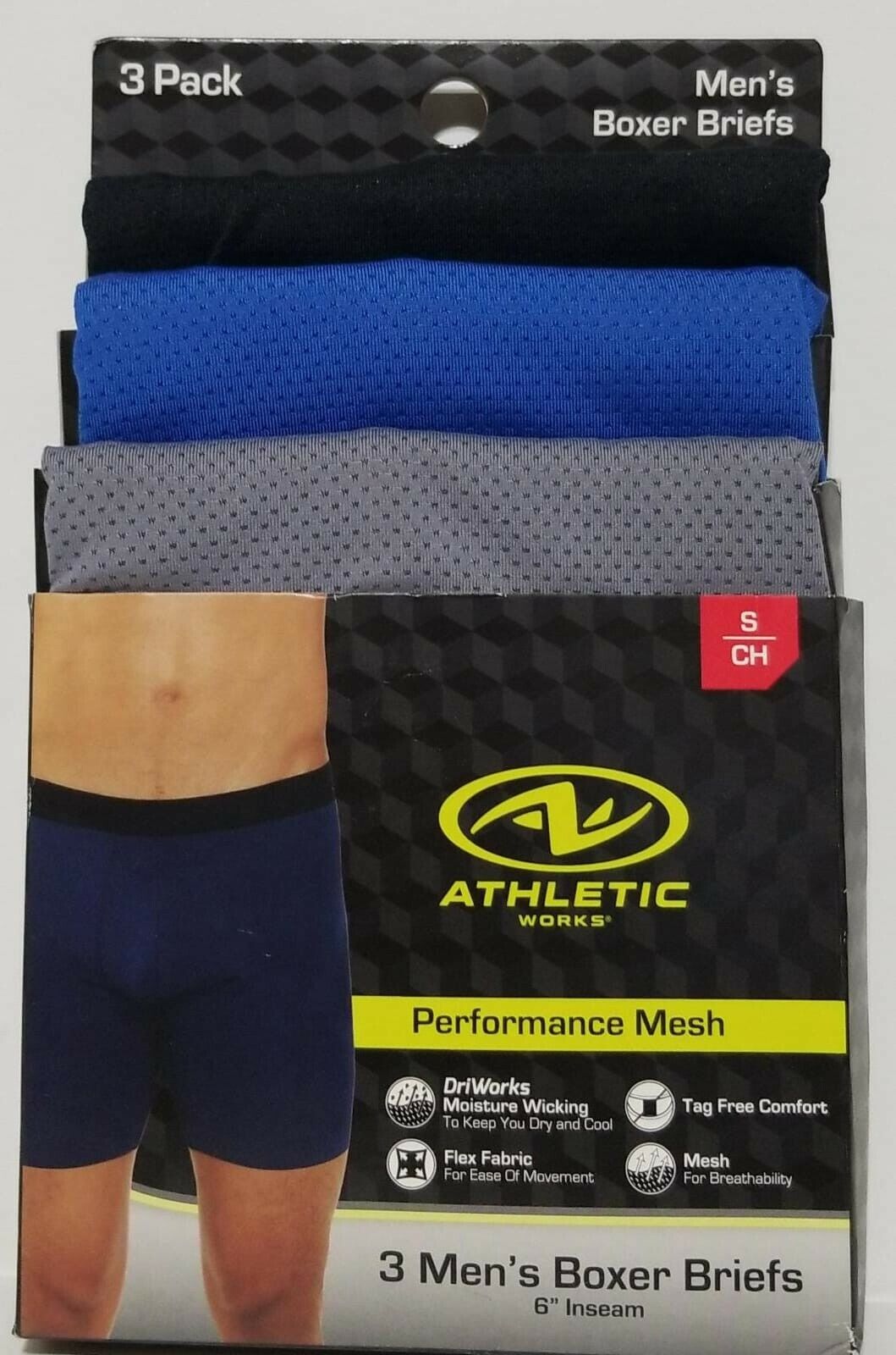 Athletic Works Men's Performance Mesh Boxer Briefs,3 Pc Multi Size S/CH