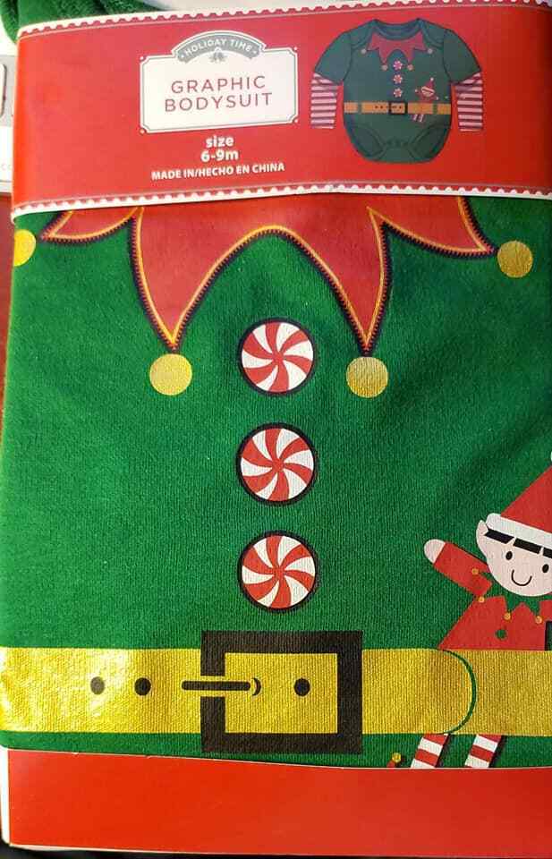 Eclectic Blackbird Elf, Santa's Helper, Baby Christmas Holiday Graphic Bodysuit
