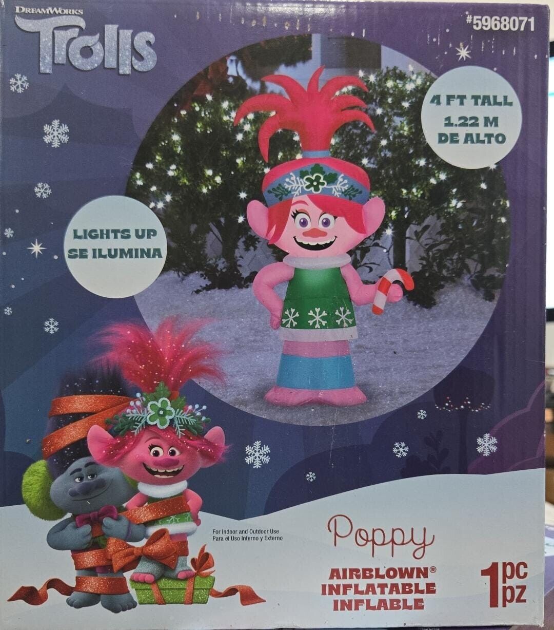 Gemmy Trolls Poppy Candy Cane Christmas Inflatable Yard Decor 4ft