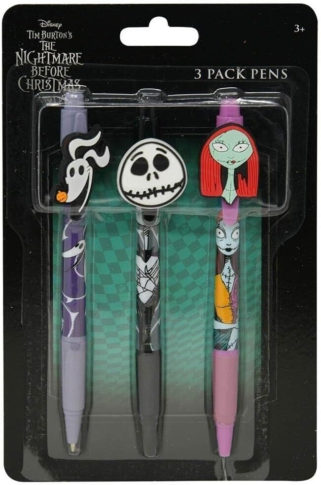 Nightmare Before Christmas 3pk Character Pens with Rubber Clips