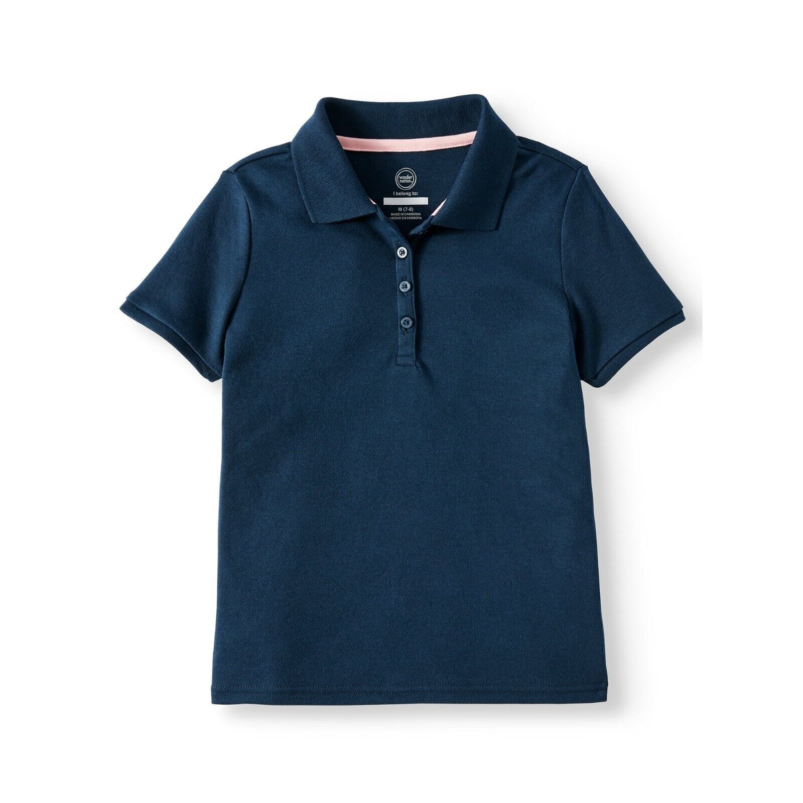 Wonder Nation Girls School Uniform Short Sleeve Interlock Polo, Blue Size L/G